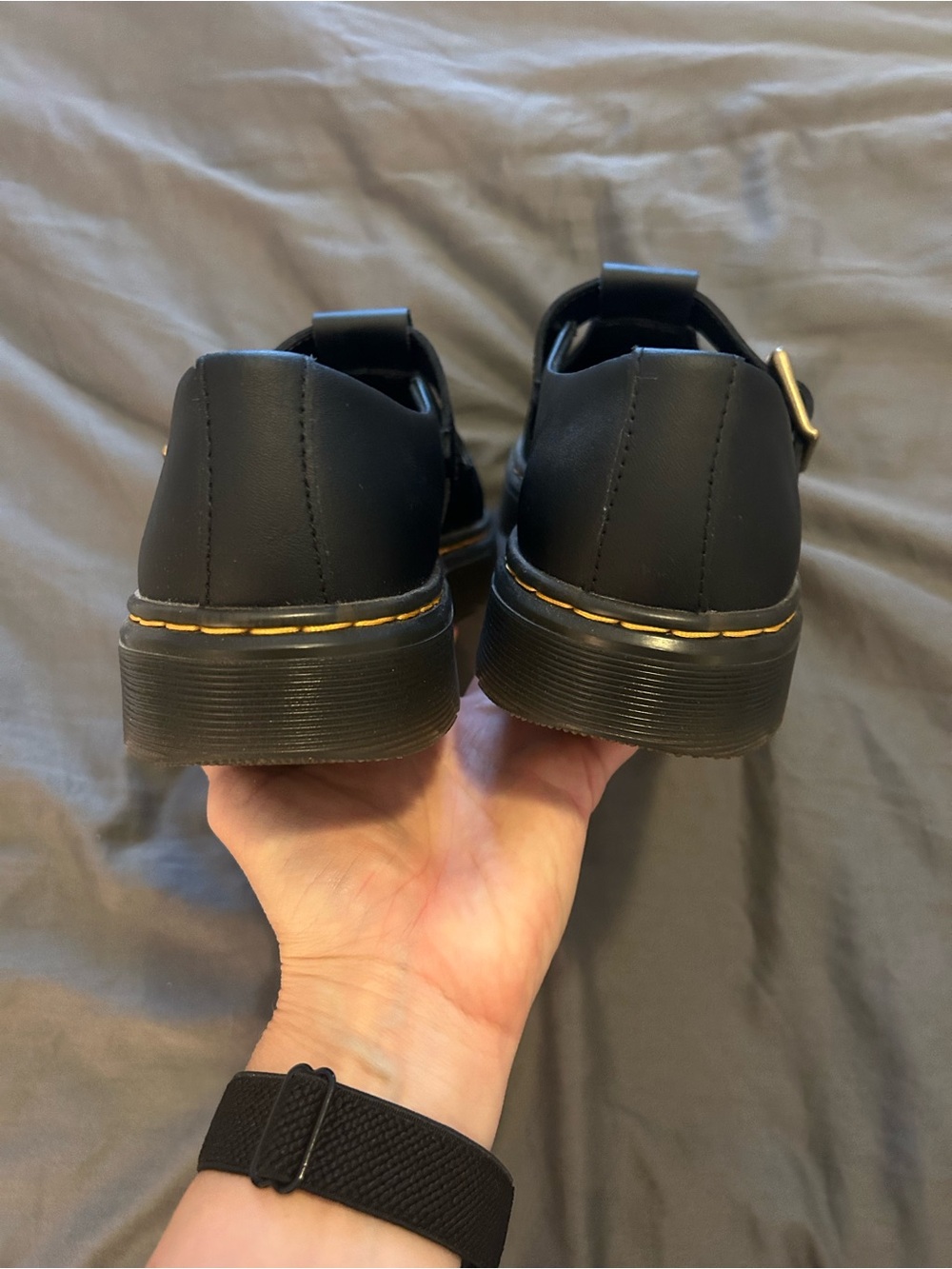 Dr. Martens Black Leather Mary Jane Slip-On Loafers with Buckle - Picture 6 of 8